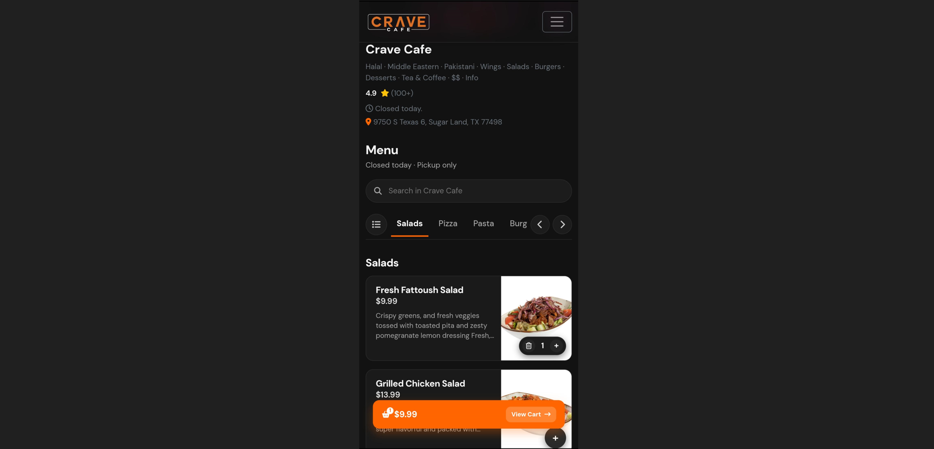 Crave Cafe Mobile Application